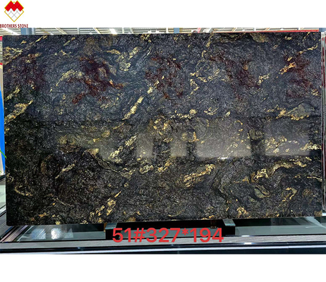 Luksusowy Nowoczesny Polerowany Czarny Złoty Żyły Kwarcytowy Kamień Brazylia Naturalny Kosmiczny Czarny Granit Vanity Top Kuchnia Łazienka Wille