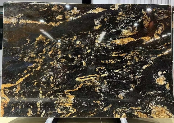 Luksusowy Nowoczesny Polerowany Czarny Złoty Żyły Kwarcytowy Kamień Brazylia Naturalny Kosmiczny Czarny Granit Vanity Top Kuchnia Łazienka Wille