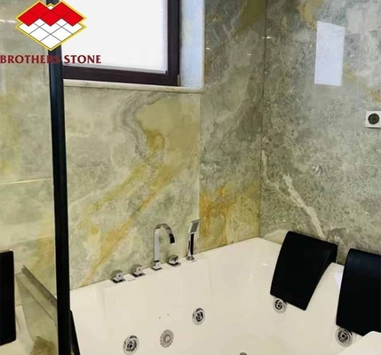 Nowoczesne podświetlone zielone kamienne płyty onyks 30 mm grubość do graficznego salonu Jade Wall
