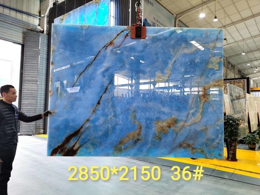 Podświetlany niebieski kryształ Jade Onyx Slab Marmurowy kamień na tle