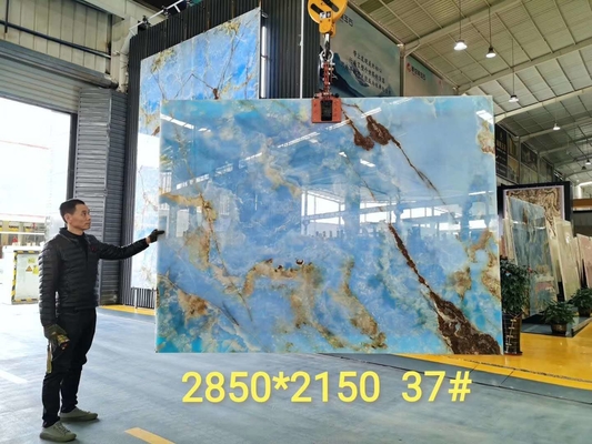 Podświetlany niebieski kryształ Jade Onyx Slab Marmurowy kamień na tle