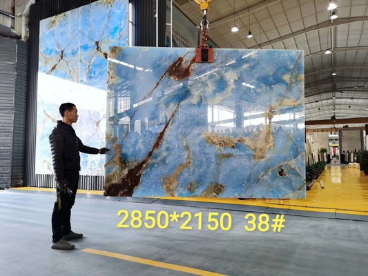 Podświetlany niebieski kryształ Jade Onyx Slab Marmurowy kamień na tle