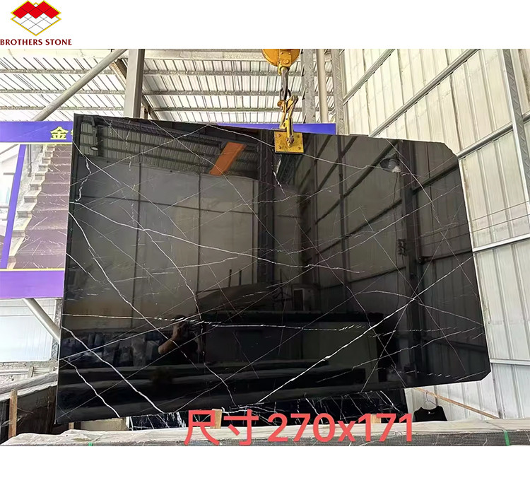 Nowoczesny Nero Marquina Czarno-biały Marmur polerowany naturalne duże płyty dla hotelowej willi wnętrza