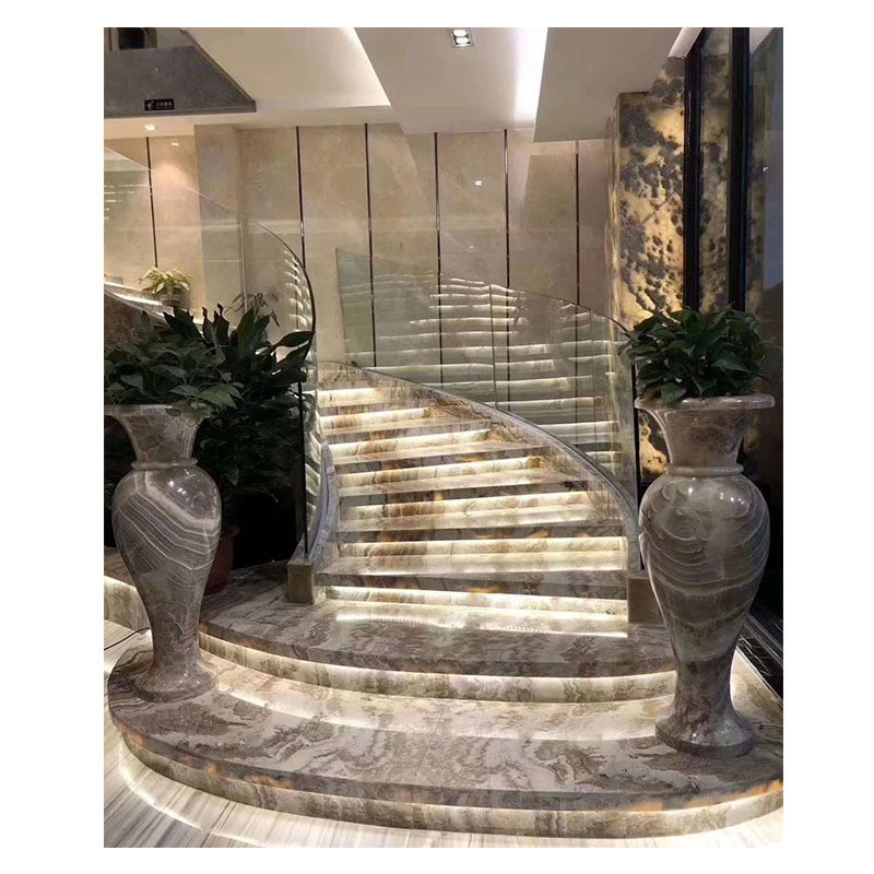 Wnętrza w stylu nowoczesnego wzornictwa wielobarwny Onyks Drzewa Żyły Marmurowe schody ze szklanymi balustradami